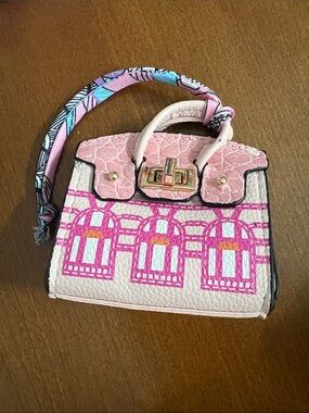 Accessorize Pink Mini Top-Handle Bag with Patterned Scarf